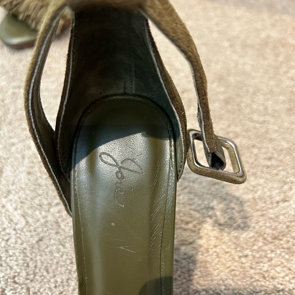 Joie Flirty Fringe Olive Green Suede Sandals - Picture 10 of 10